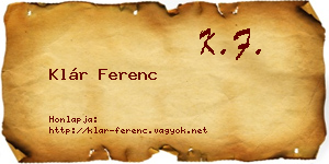 Klár Ferenc névjegykártya